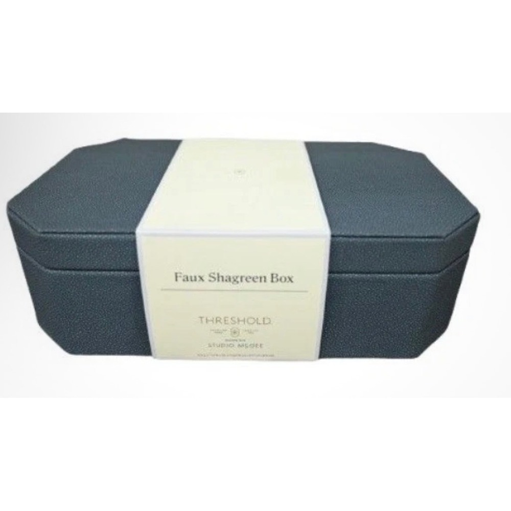 Threshold Studio McGee Faux Shagreen Decorative Box Blue Octagon 11x7x3.5 NEW
